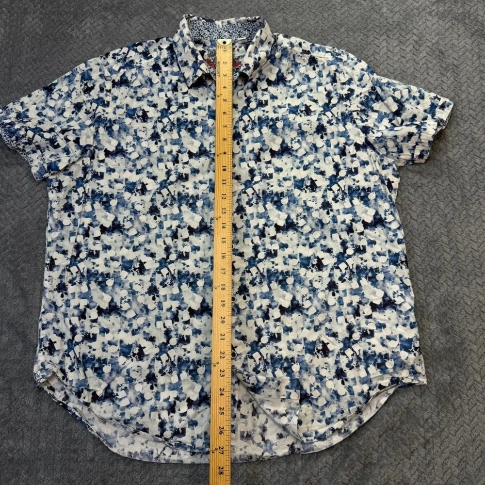 Robert Graham Shirt Men XL Blue Abstract Tie Dye Short Sleeve Classic Fit Cotton